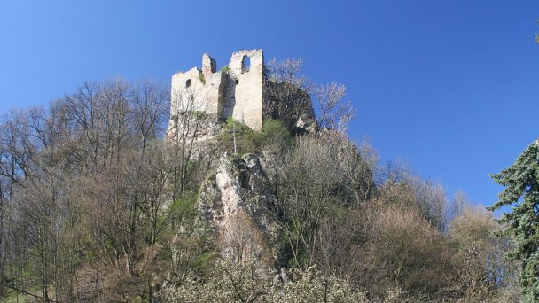 Hrad Lednica Autor: Martin Odehnal Zdroj: https://upload.wikimedia.org/wikipedia/commons/b/b7/Evropa_slovensko_lednica_hrad_19042007_fotka_2.jpg