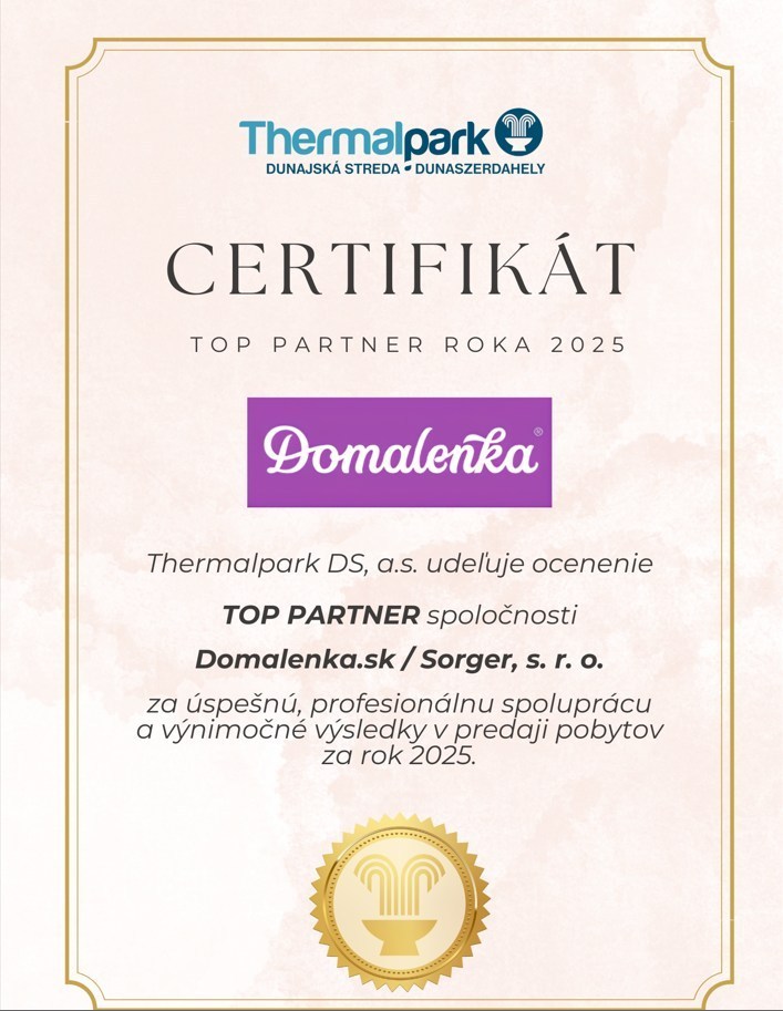 certifikát – Domalenka TOP predajca pobytov Thermalparku Dunajská Streda